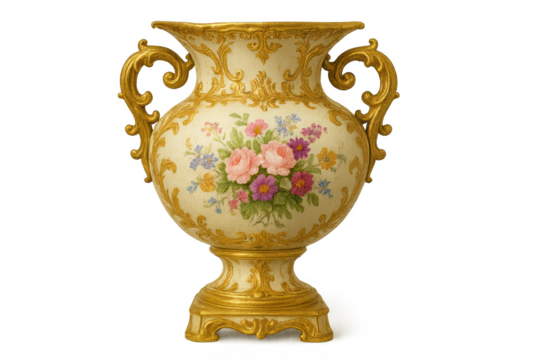 Ornate vase with floral pattern, isolated on transparent background, elegant - Powered by Adobe