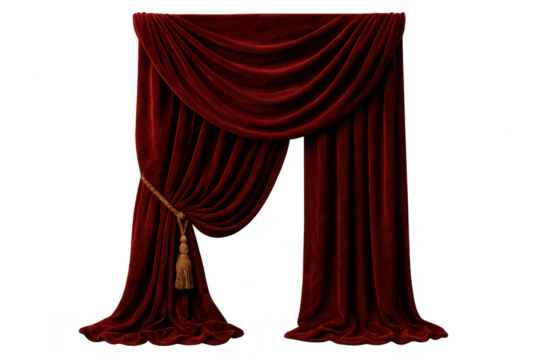 Elegant red velvet curtains isolated on transparent background for compositing - Powered by Adobe