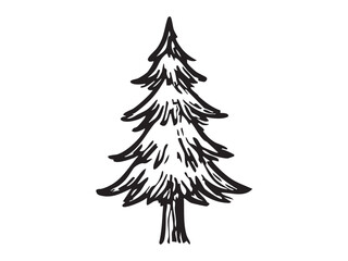 Obraz premium Black doodle of a christmas tree on white background, artistic illustration. concept of holiday, festive decor, seasonal icon, winter celebration, sketch, design element