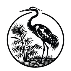 Naklejka premium Crane silhouette vector standing on one leg with long neck