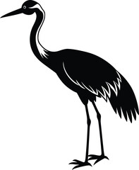 Obraz premium Crane silhouette vector standing tall on one leg with sharp beak