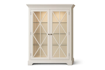 Elegant white display cabinet isolated on transparent background, furniture