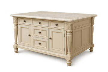 Elegant kitchen island cabinet isolated on transparent background, cream color