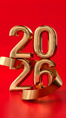 Golden numbers 2026 and 2026 on a vibrant red background showcasing a festive theme