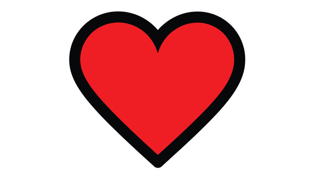 A simple, bold, red heart symbol with a thick black outline is presented against a clean white background, evoking themes of love and affection.