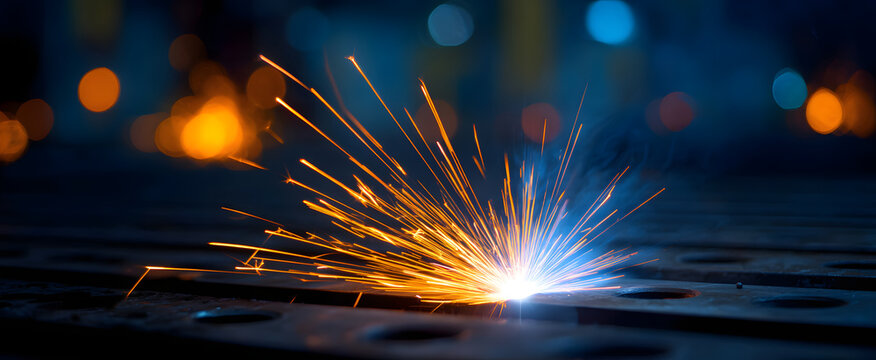 Metal fabrication welding sparks dance like fireflies in the industrial night sky