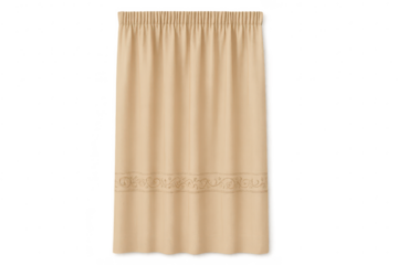 Elegant beige curtain panel with embroidered pattern, isolated on transparent background