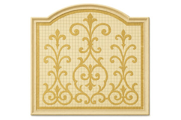 Ornate gold and beige mosaic panel with scrollwork isolated on transparent background