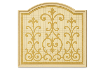 Ornate gold and beige mosaic panel with scrollwork isolated on transparent background