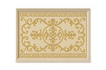 Ornate golden decorative panel with Greek key border, transparent background.