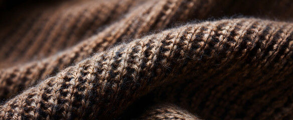 The medium shot captures textured warm sweater fabric like cozy waves of a soft ocean.