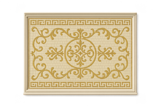 Ornate golden decorative panel with Greek key border, transparent background.