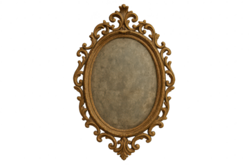 Ornate antique gold oval frame isolated on transparent background, vintage elegant design