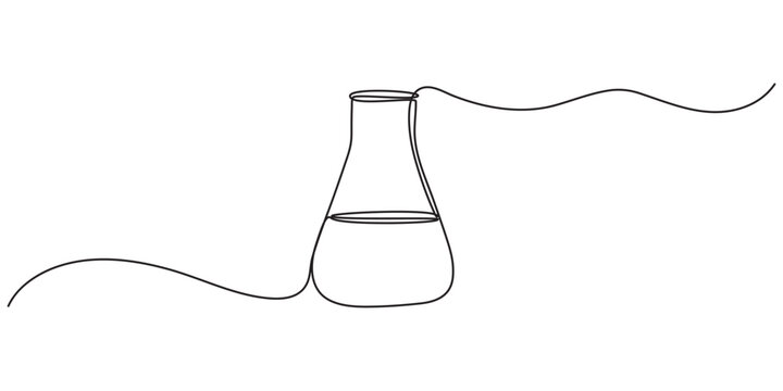 Continuous one line drawing of three laboratory flasks with liquid representing scientific experiments and research vector, Continuous Line Drawing of Erlenmeyer Flask Scientific Glassware for - Powered by Adobe