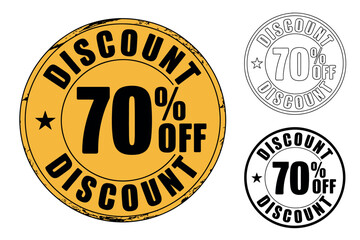 Obraz premium Discount 70% off in a circular badge with a distressed texture and outlines.