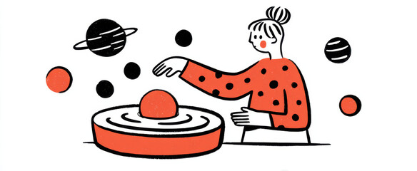 Fototapeta premium The interactive science model evokes wonder and awe about solar system mechanics.