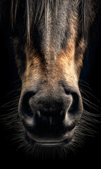 Close-up view of a horse's nostrils and muzzle against a dark background