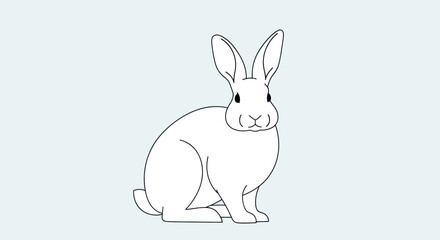 Detailed Line Art of a White Rabbit Sitting Upright.