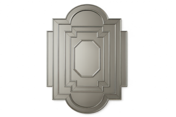 Elegant silver metallic Art Deco decorative panel isolated on transparent background