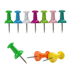 Collection of colorful pushpins and thumbtacks, useful office and craft supplies.