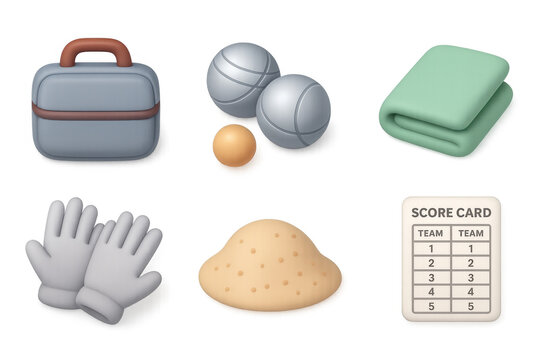 Petanque icon set featuring equipment and scorecard for game enthusiasts and design usage