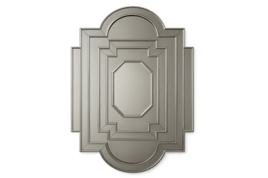 Elegant silver metallic Art Deco decorative panel isolated on transparent background