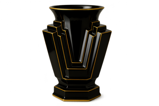 Elegant black and gold Art Deco vase isolated on transparent background - Powered by Adobe