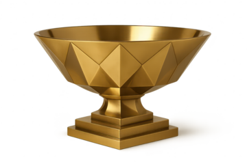 Luxurious golden faceted trophy bowl on transparent background, elegance and success
