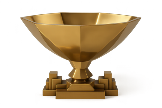 Elegant golden geometric trophy cup isolated on transparent background. - Powered by Adobe