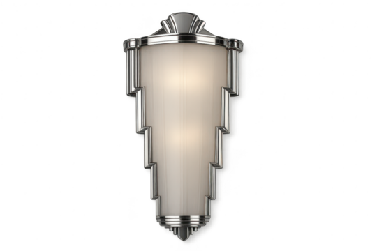 Elegant Art Deco wall sconce light, chrome finish, isolated on transparent background. - Powered by Adobe