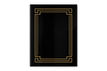 Elegant black Art Deco panel with golden frame isolated on transparent background