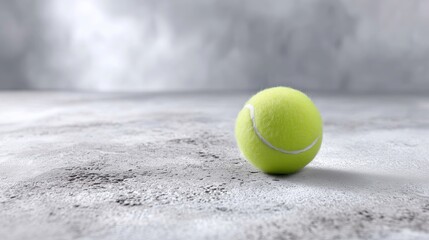 Bright green tennis ball resting on gray surface in sports setting