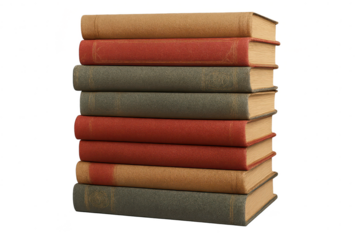A neat stack of old vintage books isolated on transparent background, for study