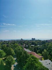 Fototapeta premium Bournemouth Beach and Ocean City of England. Aerial Footage Was Captured During Hot Sunny Day of 12th, August 2025 With Drone Camera. Bournemouth City is Most Attractive Tourist Attraction of England.