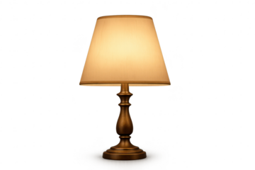 Illuminated traditional table lamp with warm glow isolated on transparent background