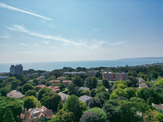 Bournemouth Beach and Ocean City of England. Aerial Footage Was Captured During Hot Sunny Day of...