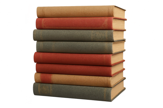 A neat stack of old vintage books isolated on transparent background, for study - Powered by Adobe
