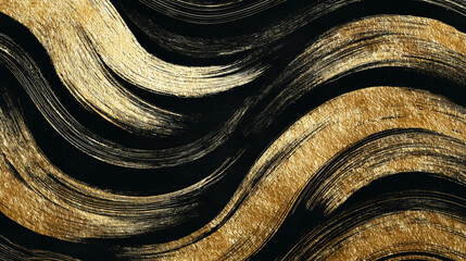 Goldene Pinselstriche auf schwarzem Hintergrund – elegantes abstraktes Brushstroke-Overlay