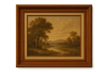Framed classic landscape painting isolated on transparent background