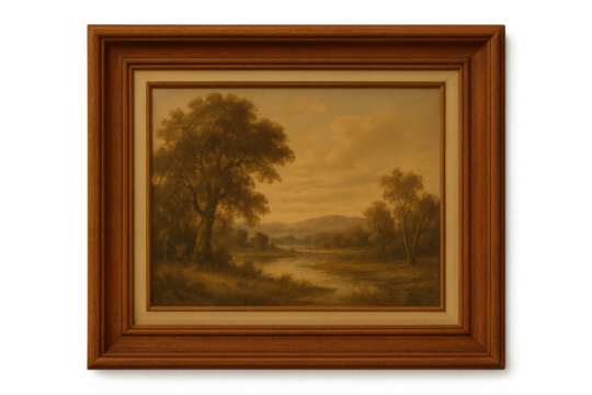 Framed classic landscape painting isolated on transparent background