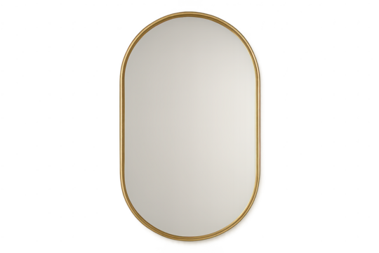 Elegant golden framed arched mirror isolated on transparent background for decor