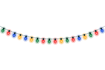 Holiday Garland Light String with Glowing Bulbs on Transparent Background