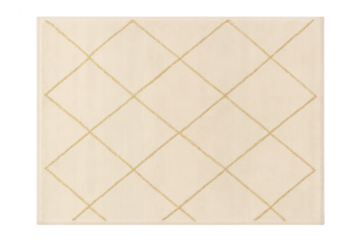 Modern cream area rug with diamond pattern, isolated on transparent background.