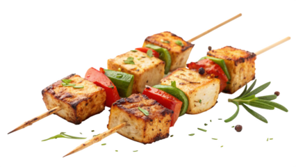 Grilled tofu skewers with vibrant bell peppers make a delicious healthy meal, perfect for summer barbecues or colorful vegan recipe promotions