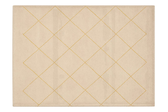 Beige rectangular rug with gold diamond pattern, isolated on transparent background