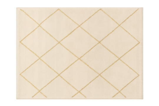 Modern cream area rug with diamond pattern, isolated on transparent background. - Powered by Adobe
