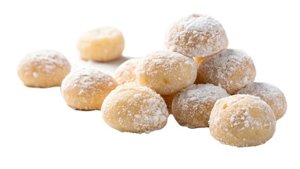Fototapeta premium Delightful melt-in-your-mouth polvorones cookies dusted with powdered sugar, perfect for holiday celebrations or a sweet treat any time of year