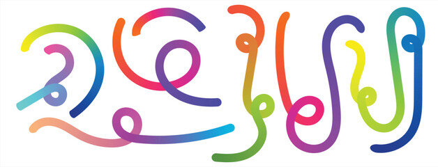 Minimal Rainbow Ribbon Line Art Set – Vertical Fluid Color Strokes and Abstract Swirl Elements