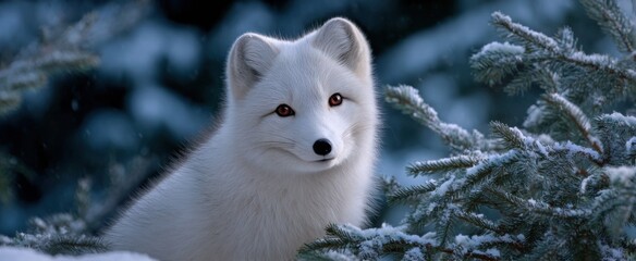 Naklejka premium The arctic fox effortlessly merges into its pristine snowy and icy winter surroundings