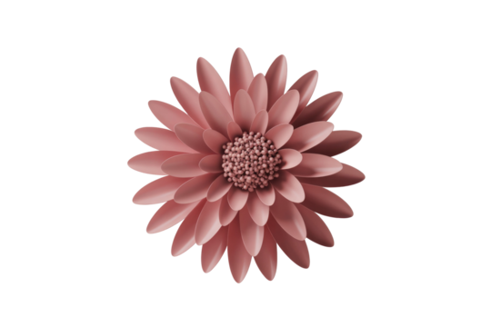 A beautiful 3D rendered flower with numerous pink petals and a granular center, set against a solid transparent background, exuding elegance. background removed